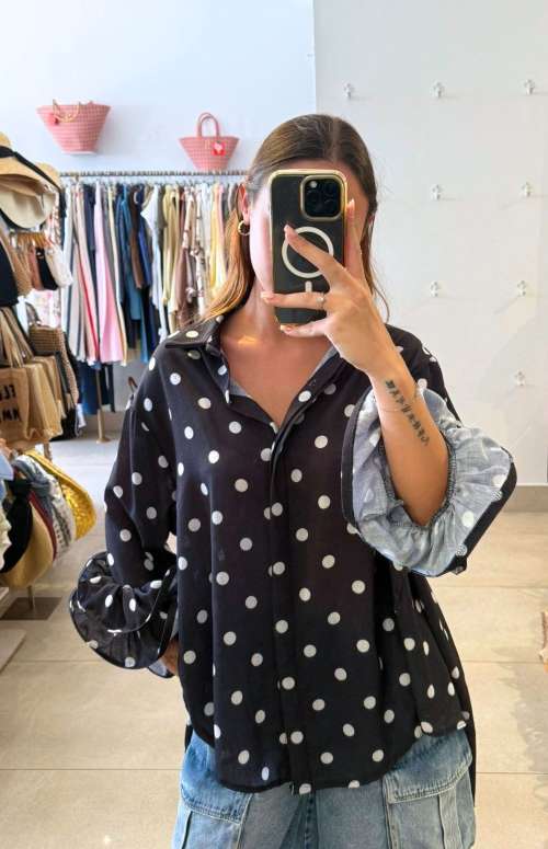 POLKA DOT SHIRT - RUFFLE SLEEVE DETAIL