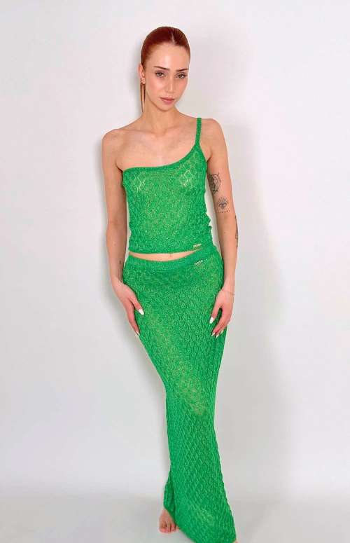 CO-ORD | TOP LUREX ONE SHOULDER & SKIRT LUREX MAXI
