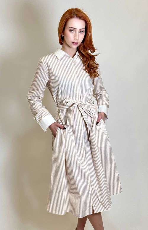 STRIPED SHIRT DRESS WITH BELT