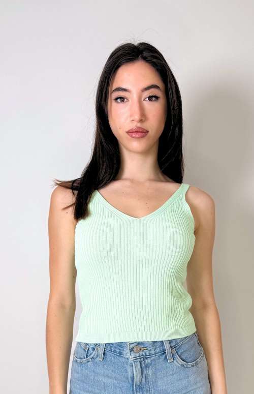 KNITTED V-NECK TANK TOP
