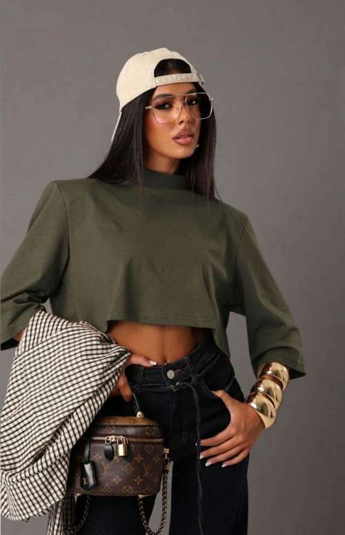 CROP T-SHIRT WITH SHOULDER PADS