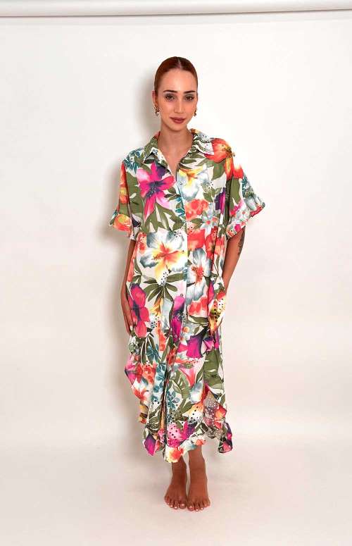 FLOWER PRINT SHIRT DRESS