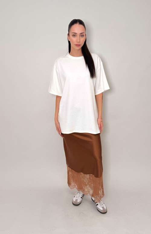 LACE TRIM SILK SKIRT | BRONZE