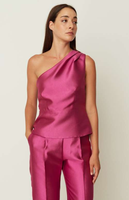 DUCHESS ONE SHOULDER TOP FUCHIA