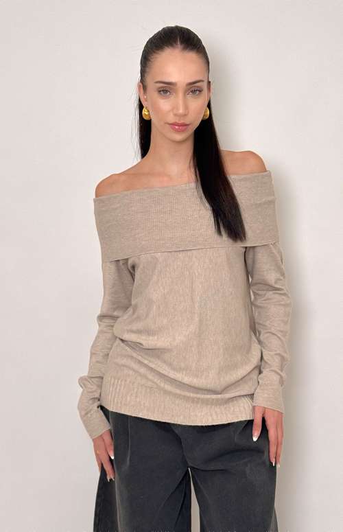OFF THE SHOULDER TOP | TAUPE