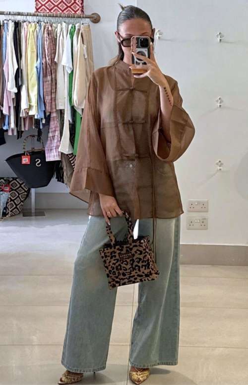 OVERSIZED SILK KIMONO SHIRT WITH WIDE SLEEVES