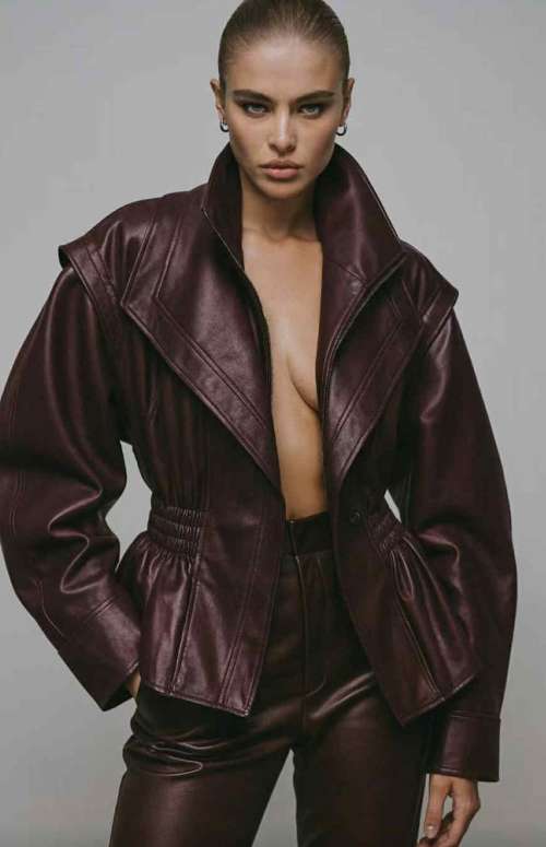 FAUX LEATHER JACKET WITH CINCHED WAIST