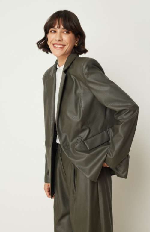 LEATHER LOOK JACKET | KHAKI