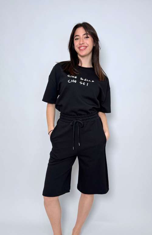 CO-ORD T-SHIRT WITH EMBROIDERED WRITINGS & BERMUDA SHORTS