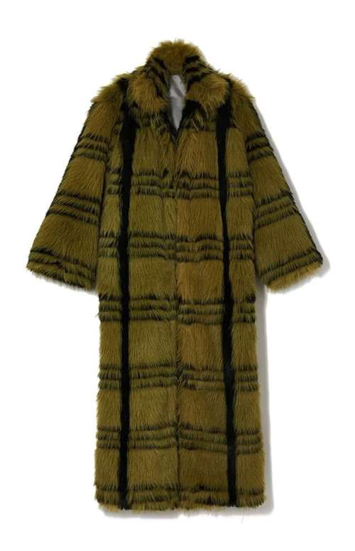 PRINTED LONG FAUX FUR COAT