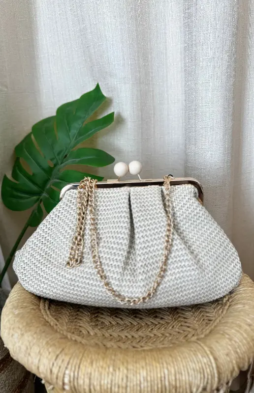 RAFFIA POUCH CLUTCH BAG