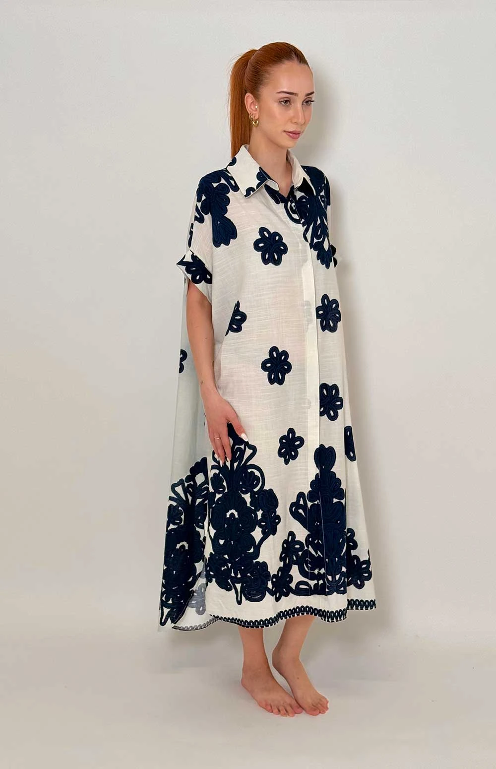 PRINTED SHIRT DRESS | BLUE