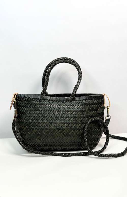 WOVEN BASKET BAG | DARK GREEN