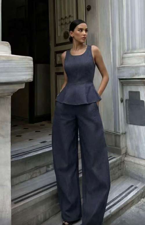 CO-ORD DENIM | PEPLUM TOP & BARREL TROUSERS