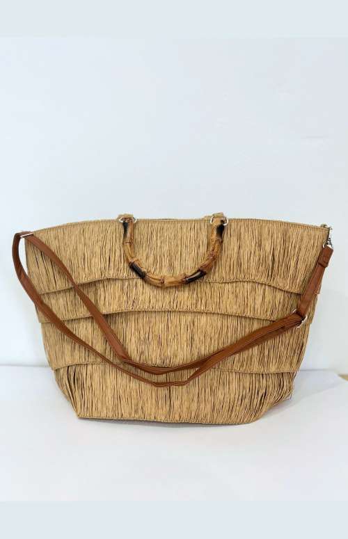 STRAW BAG WITH WOODEN HANDLE