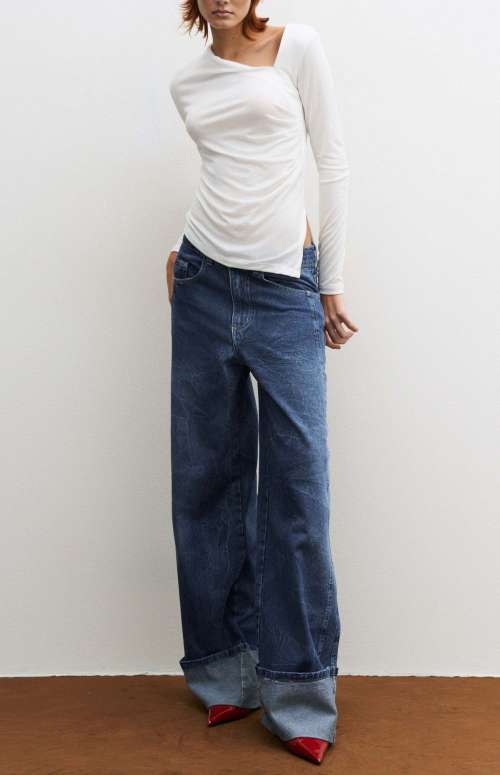 STRAIGHT LEG COTTON DENIM TROUSERS