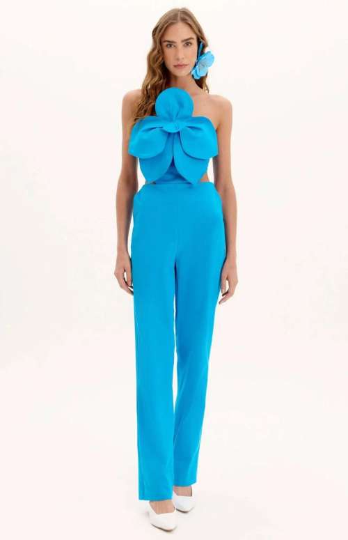 JUMPSUIT WITH CUTOUTS AND MAXI FLOWER APPLIQUE