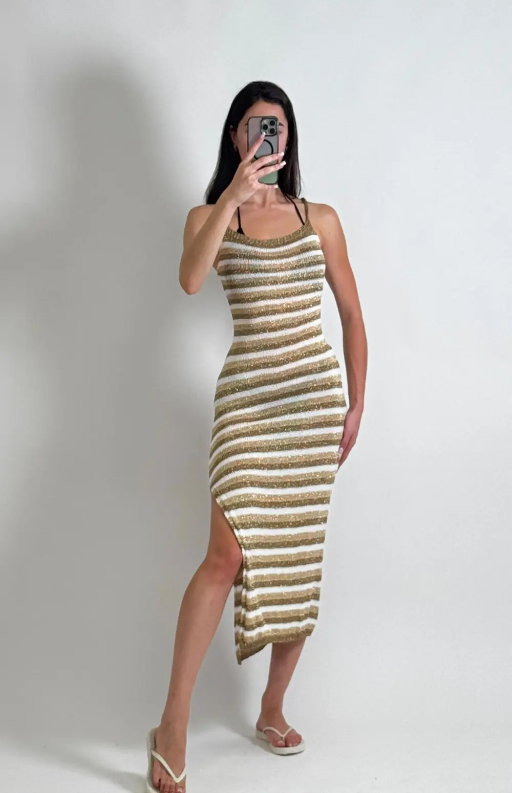 STRIPED KNIT OPEN BACK MAXI DRESS