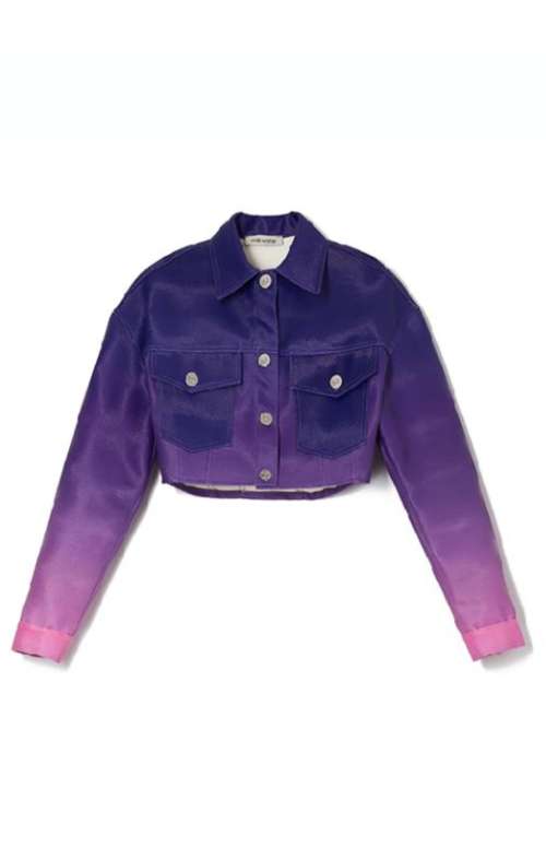 CROPPED PRINTED FAUX LEATHER SUNRISE JACKET
