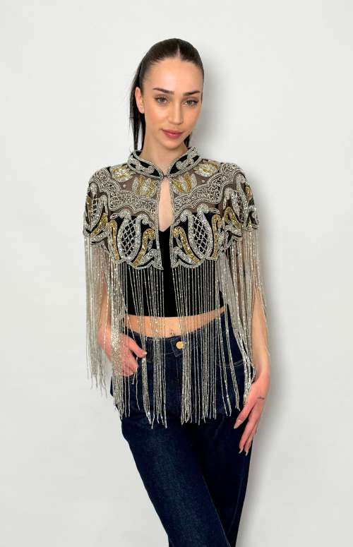 EMBELLISHED CAPE | SILVER/GOLD