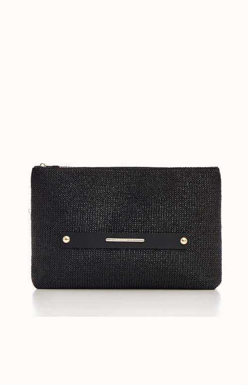 BLACK STRAW POCHETTE BAG