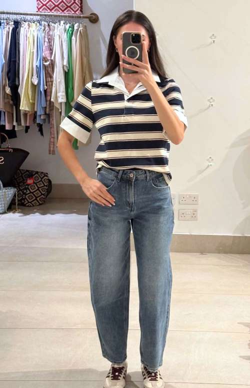STRIPED COTTON POLO TOP