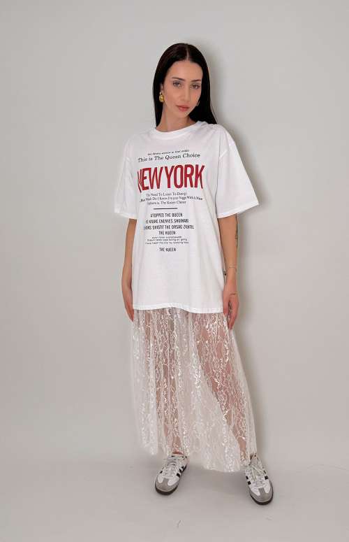 CO-ORD T-SHIRT & LACE SKIRT | WHITE