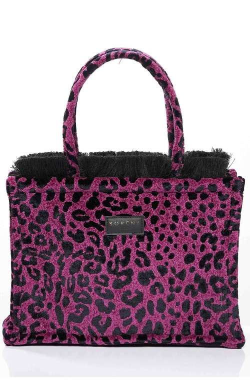 LEOPARD VELVET MAGENTA MEDIUM TOTE BAG