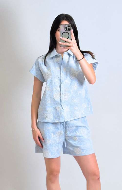 CO-ORD FLOWER EMBROIDERY | SHIRT & SHORTS