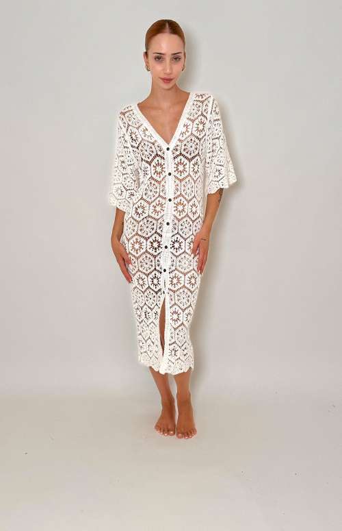 CROCHETED SHIRT DRESS | WHITE