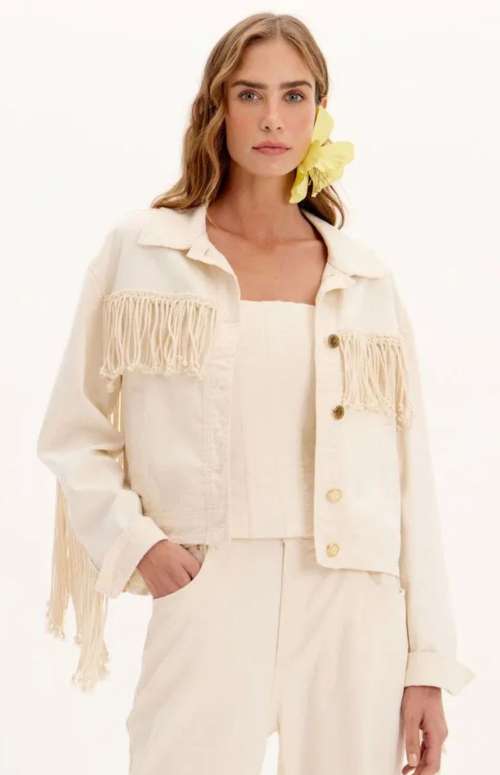DENIM JACKET WITH FRINGES AND BUTTONS
