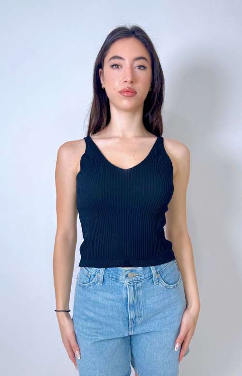 KNITTED V-NECK TANK TOP
