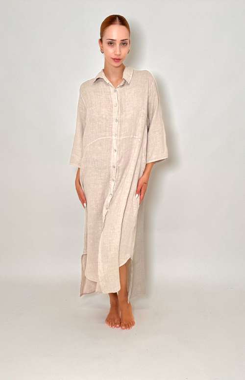 MAXI LINEN SHIRT DRESS | BEIGE