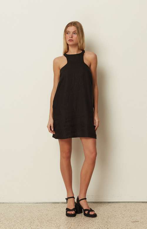 BLACK LINEN MINI DRESS