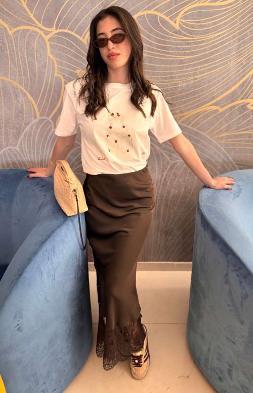 LACE TRIM SILK SKIRT