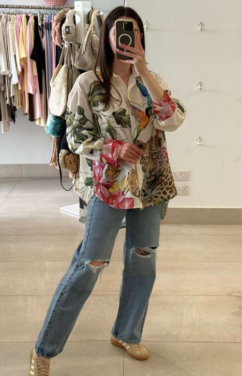 OVERSIZED SHIRT | CHEETAH & BIRDS PRINT