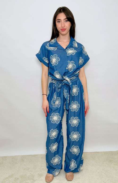 CO-ORD DENIM LIKE | BIG EMBROIDERED FLOWERS