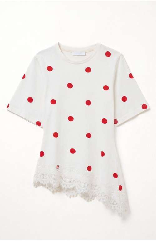 POLKA DOT T-SHIRT WITH LACE TRIM