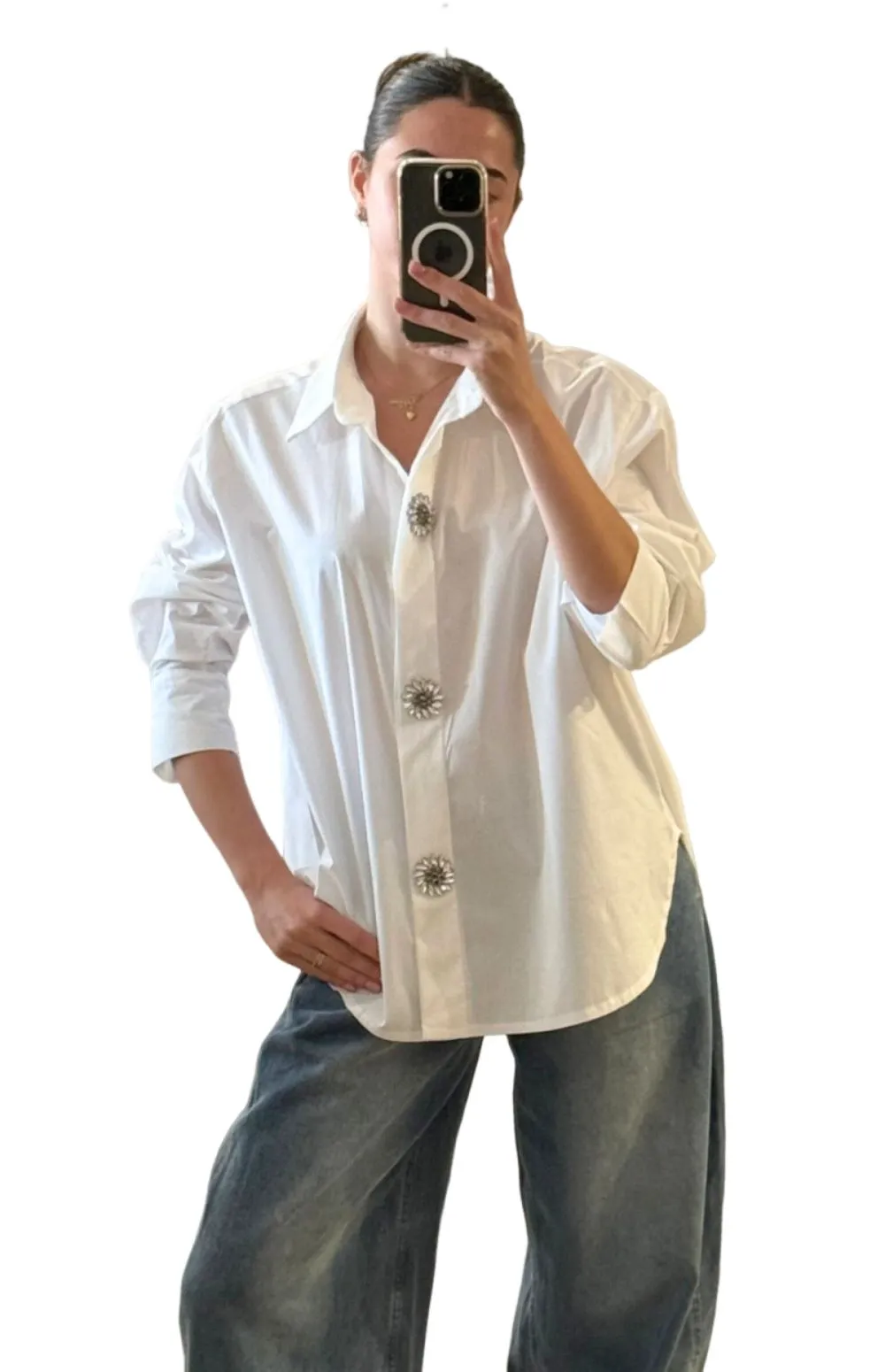 OVERSIZED SHIRT WITH EMBELLISHED BUTTONS