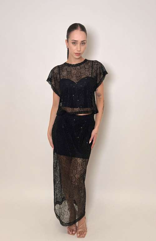 CO-ORD LACE SEQUIN TOP & LACE SEQUIN SKIRT