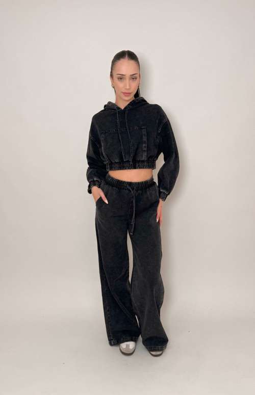 CO-ORD DENIM CROP HOODIE AND PANTS