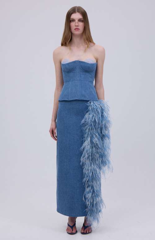 DENIM FEATHER MIDI SKIRT