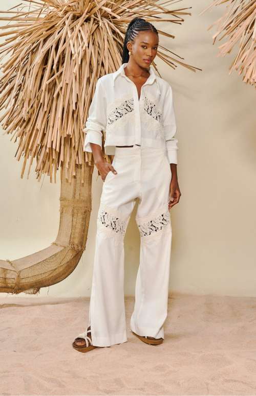 CO-ORD - LINEN SHIRT &  PANTS WITH EMBROIDERY