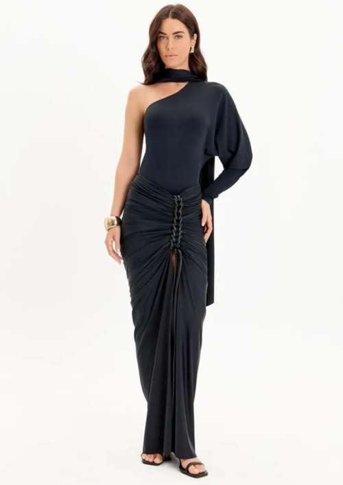 CO-ORD ONE SHOULDER BODY SUIT & SUPER MIDI SKIRT