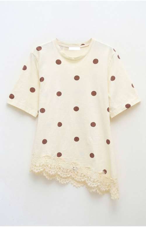 POLKA DOT T-SHIRT WITH LACE TRIM