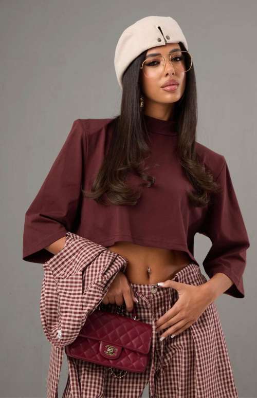 CROP T-SHIRT WITH SHOULDER PADS