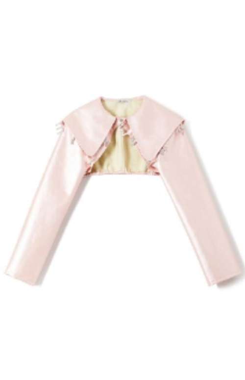 FAUX LEATHER CROPPED TOP WITH MILKWHITE LETTERS PEARL