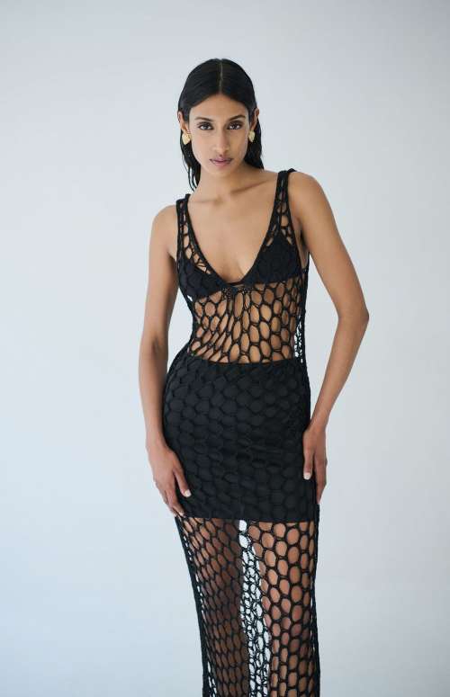 DRESS MAXI NET | BLACK