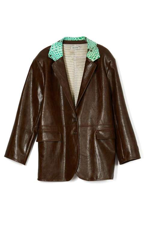 UNISEX FAUX LEATHER OVERSIZED BLAZER WITH FAUX SNAKE DETAILS