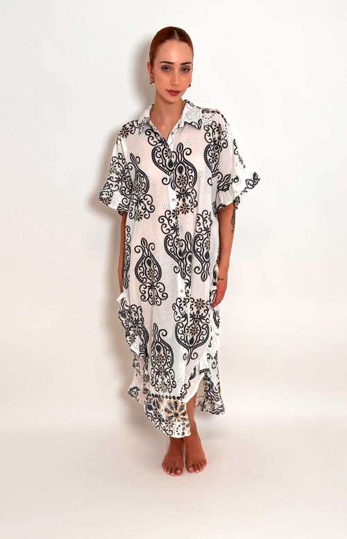 PRINTED FLORAL SHIRT DRESS | BLUE